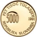 Slovenia. 5000 Tolarjev, 1991 Choice Brilliant Proof - 2