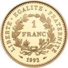 France. Gold 1 Franc, 1992 Choice Brilliant Proof - 2