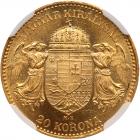 Hungary. 20 Korona, 1896-KB NGC MS64 - 2