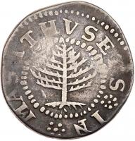 1652 Massachusetts Pine Tree Shilling Noe-18 Rarity-6+ Small Planchet. (70.6 grs)