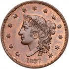 1837 N-3 R1 Plain Hair Cord PCGS graded MS64 Red & Brown, CAC Approved