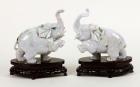 Pair of Carved Lavender and Green Apple Jade Elephants