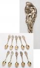 Set of 10 Rare Sterling Silver Dancing Indian Sterling Silver Spoons ca. 1880s