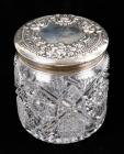 Vintage Sterling Silver and Brilliant Cut Crystal Biscuit or Tobacco Jar