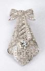 Art Deco Diamond, Platinum, Ribbon Design Brooch/Pendant