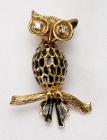 Gold, Diamond, and Enamel Owl Pin