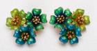 Gold and Enamel Floral Earrings