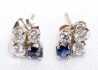 Diamond, Sapphire, 14K White Gold Stud Earrings