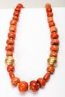 Himalayan Red Coral and Greek 22 Karat Gold Beaded Necklace