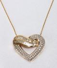 Diamond, 14K Yellow Gold Heart Shaped Pendant & Chain