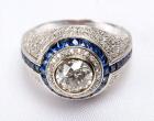 Lady's Art Deco Style Diamond Sapphire 18K White Gold Ring