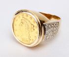 Lady's Coin, Diamond, 14K Yellow Gold Ring