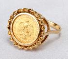 Lady's Dos Peso Coin & 14K Yellow Gold Ring