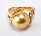 Lady's Golden South Sea Cultured Pearl, Diamond, 18K Yellow Gold Ring