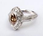 Natural Fancy Brown, Colorless Diamond, Platinum Art Deco Style Ring