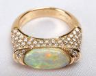 Lady's Opal Diamond 14K Yellow Gold Ring