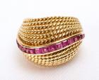 Lady's Ruby, 18K Yellow Gold Dome Style Ring