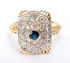 Lady's Sapphire, Diamond, 14K Yellow Gold Antique Design Ring