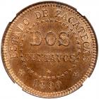 Mexico. Bronze Pattern 2 Centavos, 1890 NGC MS65 RB - 2