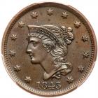1843 N-2 R1 Petite Head, Small Letters PCGS graded AU58, CAC Approved