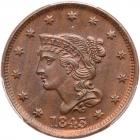 1843 N-11 R2 Petite Head, Small Letters PCGS graded MS64+ Brown, CAC Approved