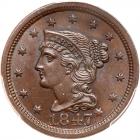 1847 N-1 R2 Boldly Repunched Date PCGS graded MS64 Brown, CAC Approved