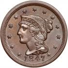 1847 N-4 R3 Repunched 18 PCGS graded MS65 Brown, CAC Approved