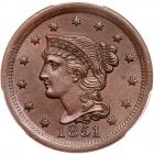 1851 N-1 R3 Repunched 1 PCGS graded MS64 Brown, CAC Approved