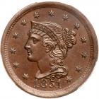 1851 N-6 R1 Repunched 1's PCGS graded MS64 Brown, CAC Approved