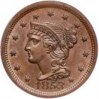 1853 N-9 R2 Repunched Date PCGS graded MS65 Brown, CAC Approved