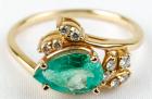 18K Gold Emerald and Diamond Ring in a Floral Motif