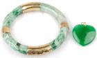 Carved Gold and Jade Bangle and Jade Heart Pendant