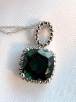 14K White Gold and Grown Emerald Necklace