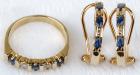 14K Yellow Gold Sapphire and Diamond Matching Ring and Earrings