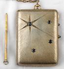 19th Century Antique Carne De Balle Dance Card Case with Sapphires and Diamond Accent