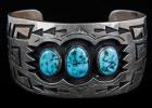 American Indian Sterling Silver and Turquoise Cuff by Jacob Kahe