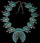 Outstanding Sterling Silver and Turquoise Zuni Squash Blossom Necklace