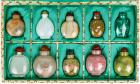 Collection of 8 Beautiful Hardstone & 2 Glass Snuff Bottles in Presentation Box