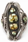 Large Pawn Silver Navajo Bracelet Green Turquoise, by Henry Mariano