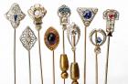 Fine Collection of 9 Vintage Diamond Stickpins, ca. 1910-1930s