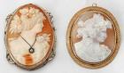 Two Antique Cameo 14K Gold Brooches/Pendants