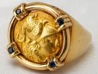 Gentleman's 14K Gold Ring with Alexander the Great Gold Stater and Sapphires