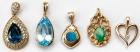 Collection of Gemstone and Yellow Gold Pendants