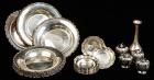 Collection of 12 Sterling Silver Dessert Plates, 10 Nut Bowls and 2 Salt & Peppers