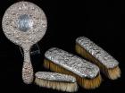 Sterling Silver Vanity Dressing Talble Brushes and Mirror