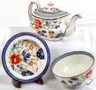 Collection of Gaudy Dutch Single Rose Pattern, Teapot, Waste Bowl & Dish ca. 1820