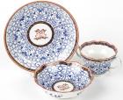 Three Scarce Worcester Pieces in the Royal Lily Pattern, Cup & Two Bowles ca. 1785