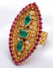 Gold, Emerald, Diamond, and Garnet Ring