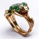 Gold, Diamond, and Enamel Frog Ring