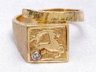 Gold and Diamond Ring with Capricorn Symbol